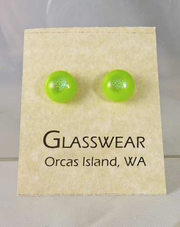GG-WSK Fused Glass Orca Eye Studs, Lime/Aqua - Click Image to Close
